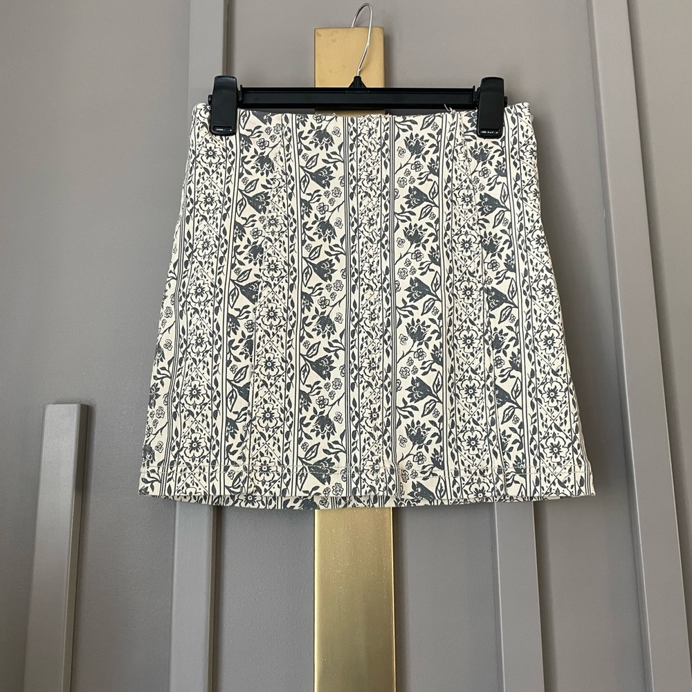 Free People Cream Mini Skirt with Navy Floral Stripe